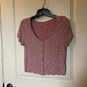 Mauve with white flowers, crop top with snaps